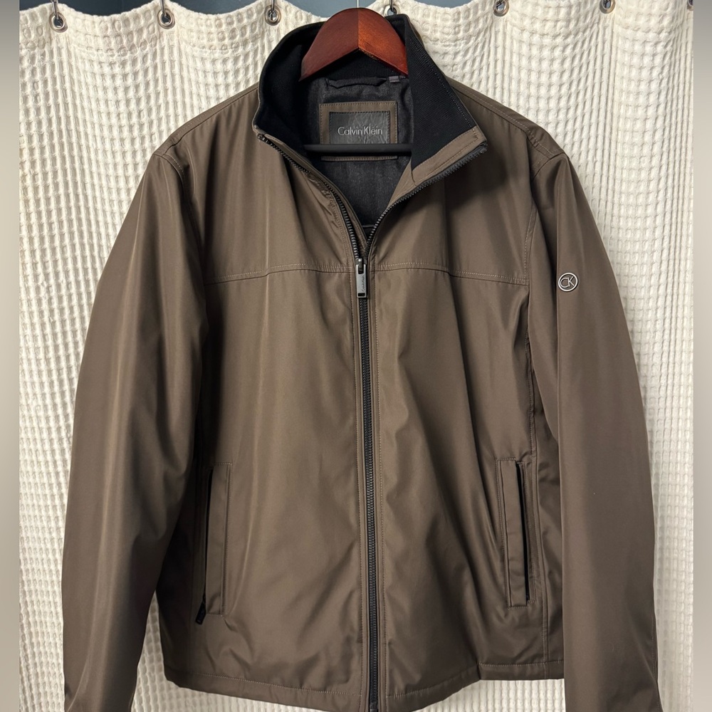 Men’s Insulated Calvin Klein Brown Zip-Up Jacket Waterproof Large